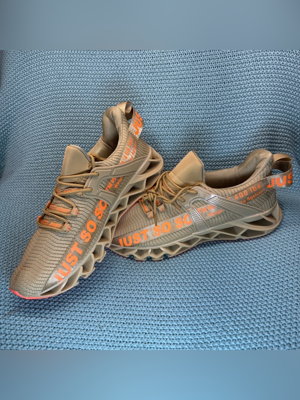 Just So So Sneakers Men’s 12 Gray Orange Blade Sole Athletic Running Shoes